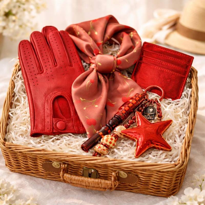 Geschenkbox Für Sie - Roter Lederhandschuh Geschenkset, Kirschschal & Taschenanhänger Geschenkbox Für Sie - Roter Lederhandschuh Geschenkset, Kirschschal & Taschenanhänger von Etsy - VeeArtAura
