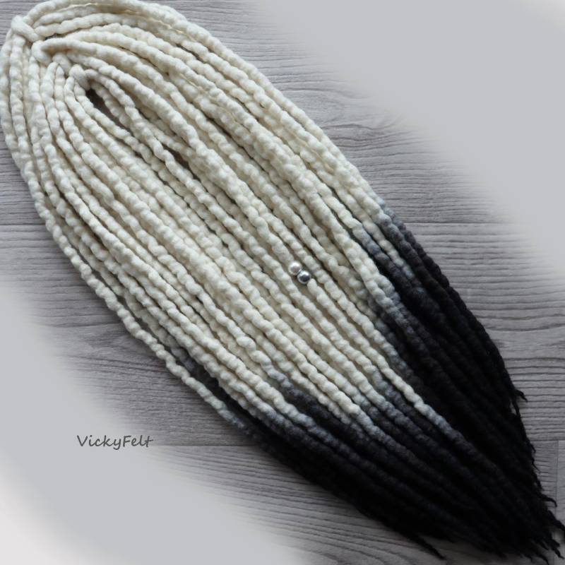 Wolle Dreadlocks Doppelendiges Komplettes Set Dreads De Ombre Naturweiß - Schwarze 14 Bis 32 Zoll, 15-60 von Etsy - VickyFelt