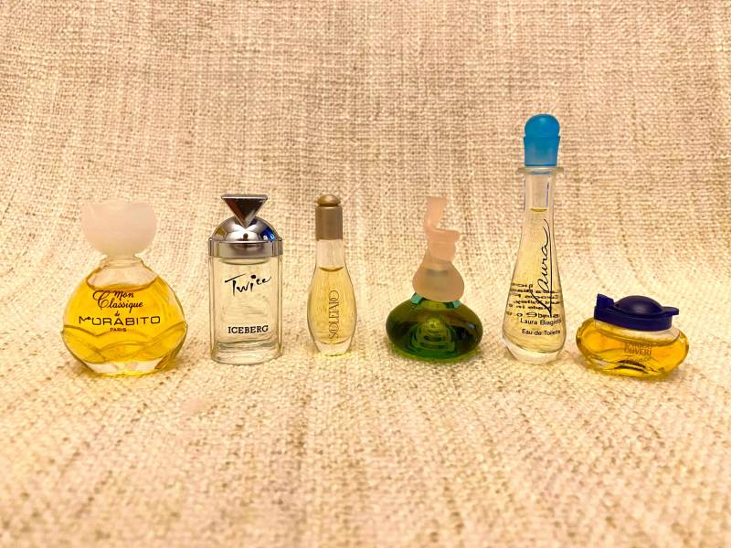 Perfume Bottle Set - 56 Bottles Miniature Mom Glassique Morabito, Twice Iceberg, Soleado, Laura Biogiotti, Senorita By Alberta Ferretti von Etsy - VintageStyleShopDE