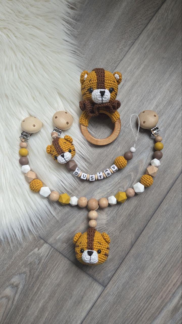 Schnullerkette Mit Namen Kinderwagenkette Tiger Löwe von Etsy - VmshopLaden