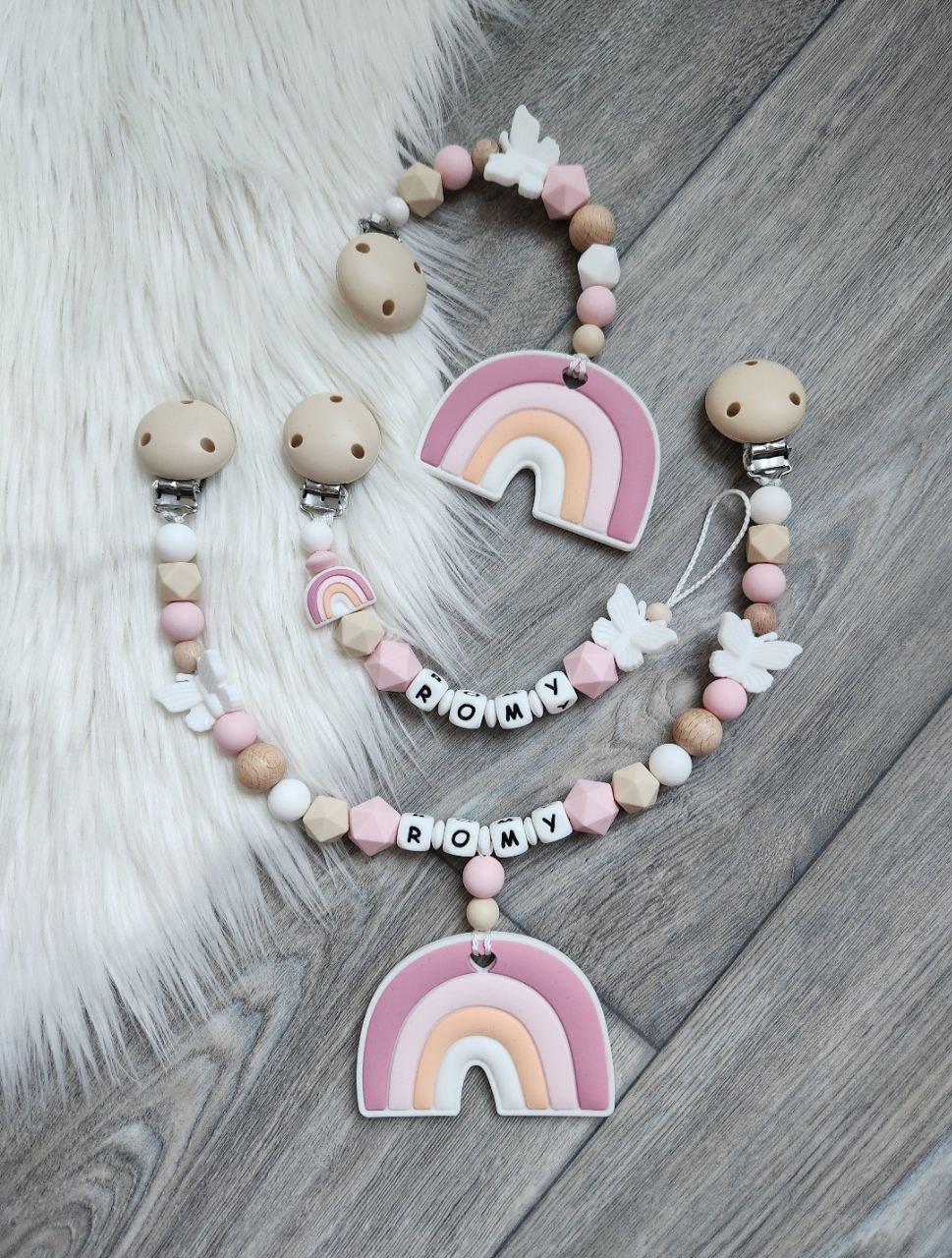 Schnullerkette Mit Namen Mädchen Kinderwagenkette Regenbogen von Etsy - VmshopLaden