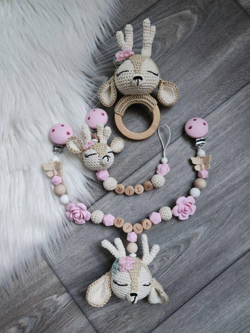 Schnullerkette Mit Wunschnamen Bambi Reh Kinderwagenkette Geschenke von Etsy - VmshopLaden