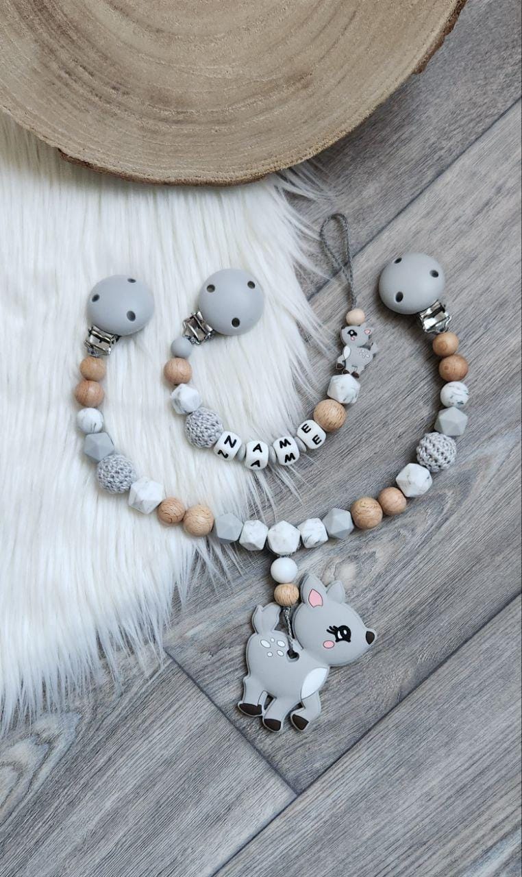 Schnullerkette Mit Wunschnamen Bambi Reh Kinderwagenkette Geschenke von Etsy - VmshopLaden