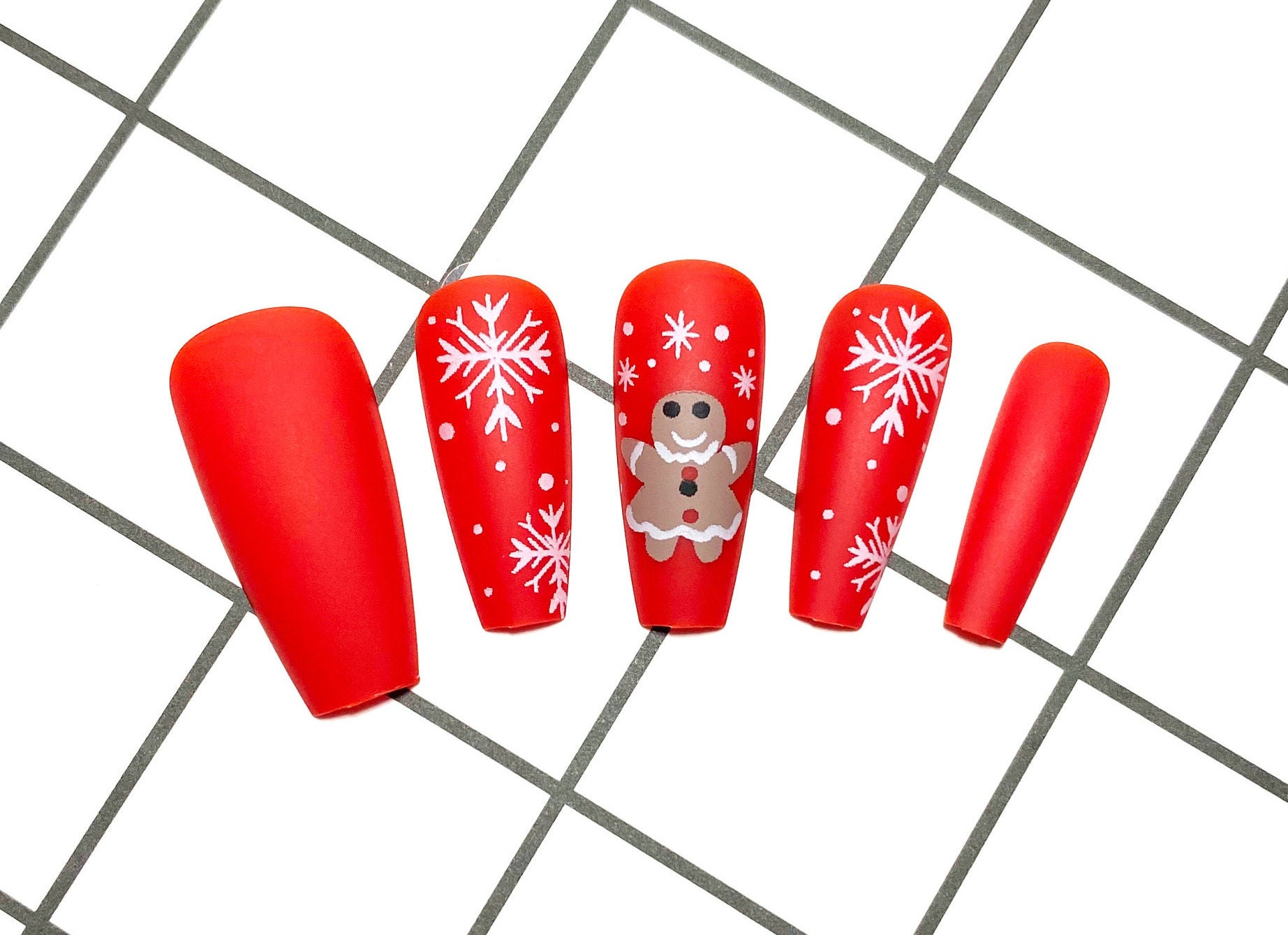 24 Stück Weihnachten Press On Nail | Lang Sarg Knallrot Lebkuchen Schneeflocke 24 Stück Weihnachten Press On Nail | Lang Sarg Knallrot Lebkuchen Schneeflocke von Etsy - Wackazz