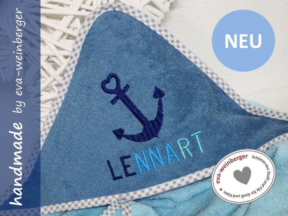 Handtuch Mit Namen Und Anker - Kapuzenhandtuch Kapuzenbadetuch Personalisiert Individualisiert Geschenk Baby von Etsy - WeinbergerDesign