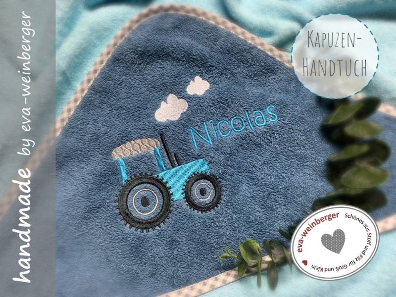 Kapuzenhandtuch Mit Namen 100x100 Traktor Badetuch Baby Handtuch Babybadetuch Personalisiert Bestickt von Etsy - WeinbergerDesign