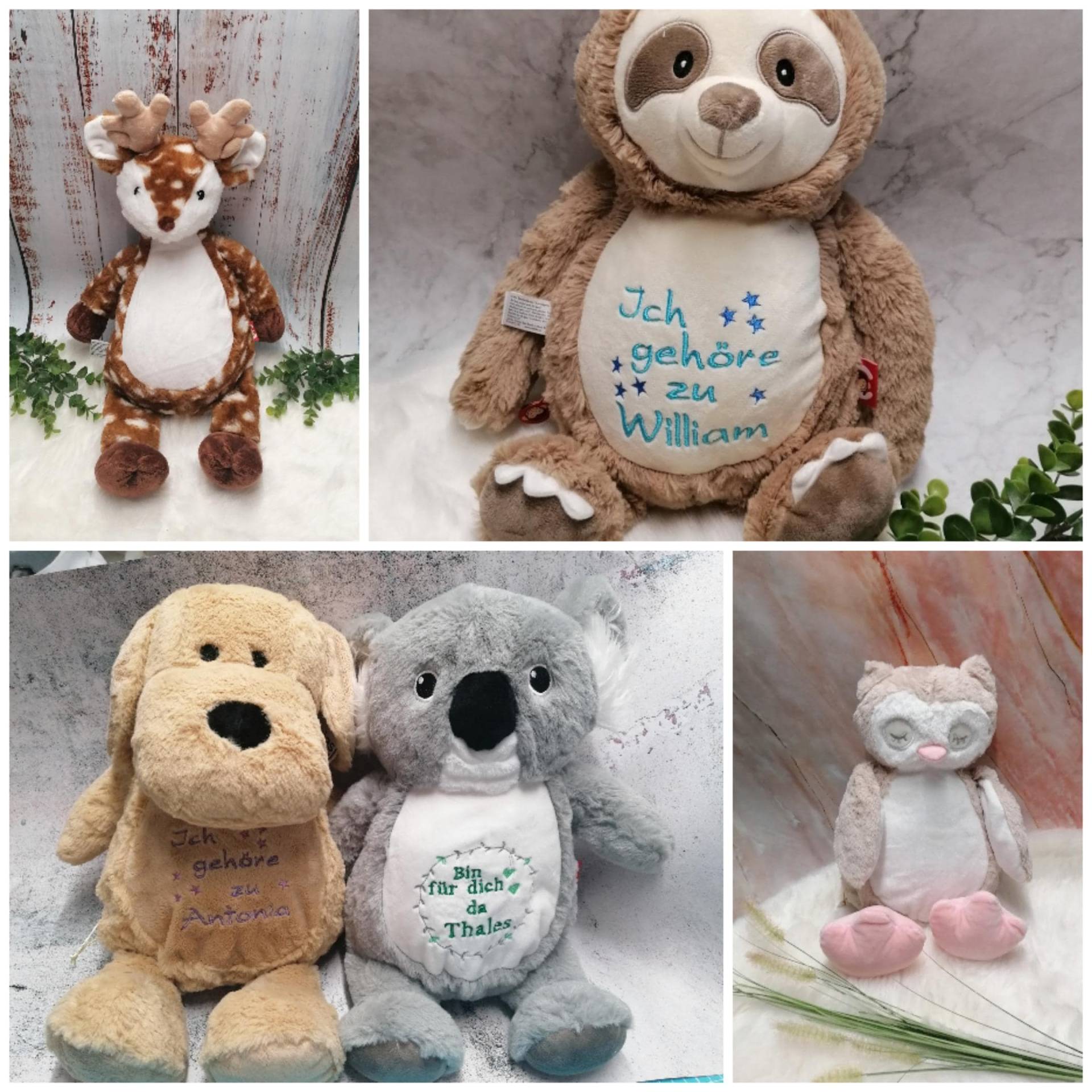 Besticktes Kuscheltier Faultier, Hund, Koala von Etsy - WelzEmotion1