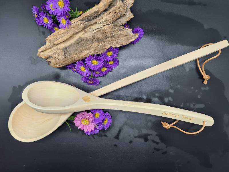 Saunakelle, Oval, Eckiger Stiel, Mit Lederband Aus Holz, Saunazeit, Time To Relax, Spa, Wellness, Sauna von Etsy - Werkstattheldin