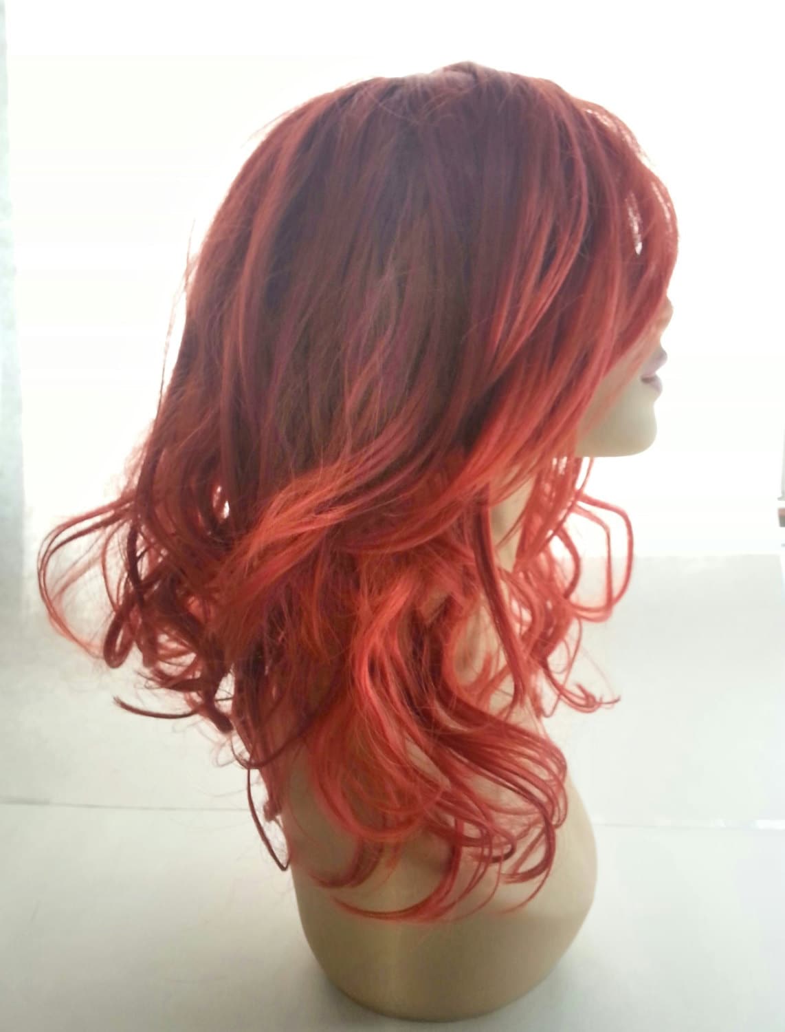 A-Line Rote Gewellte Perücke Mit Schwung Knall, Bob Langen Schichten, Bob, Roter Perücke, Perücken von Etsy - WigCraving