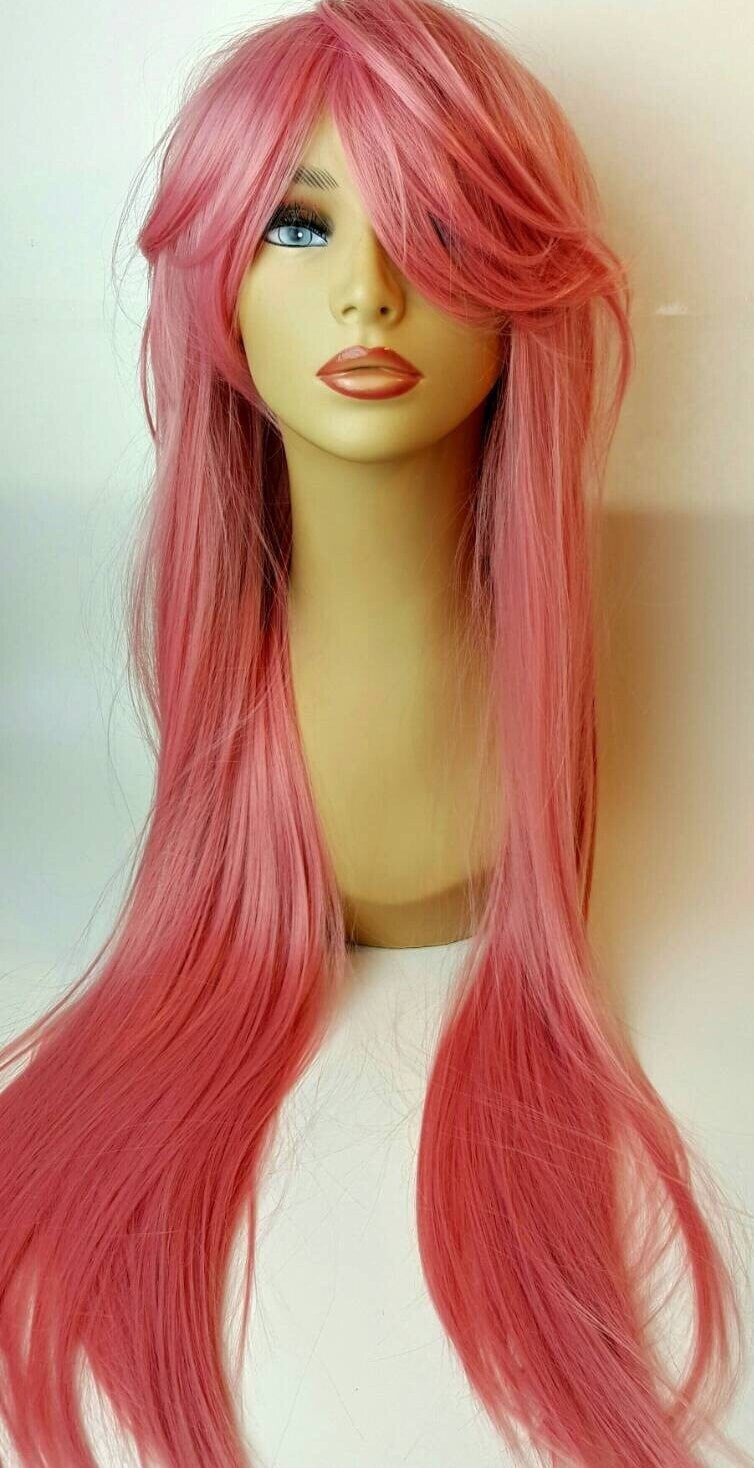 Lange Rosa Perücke, Lange Perücke Mit Langen Schwung Pony, Perücken, Meerjungfrau von Etsy - WigCraving