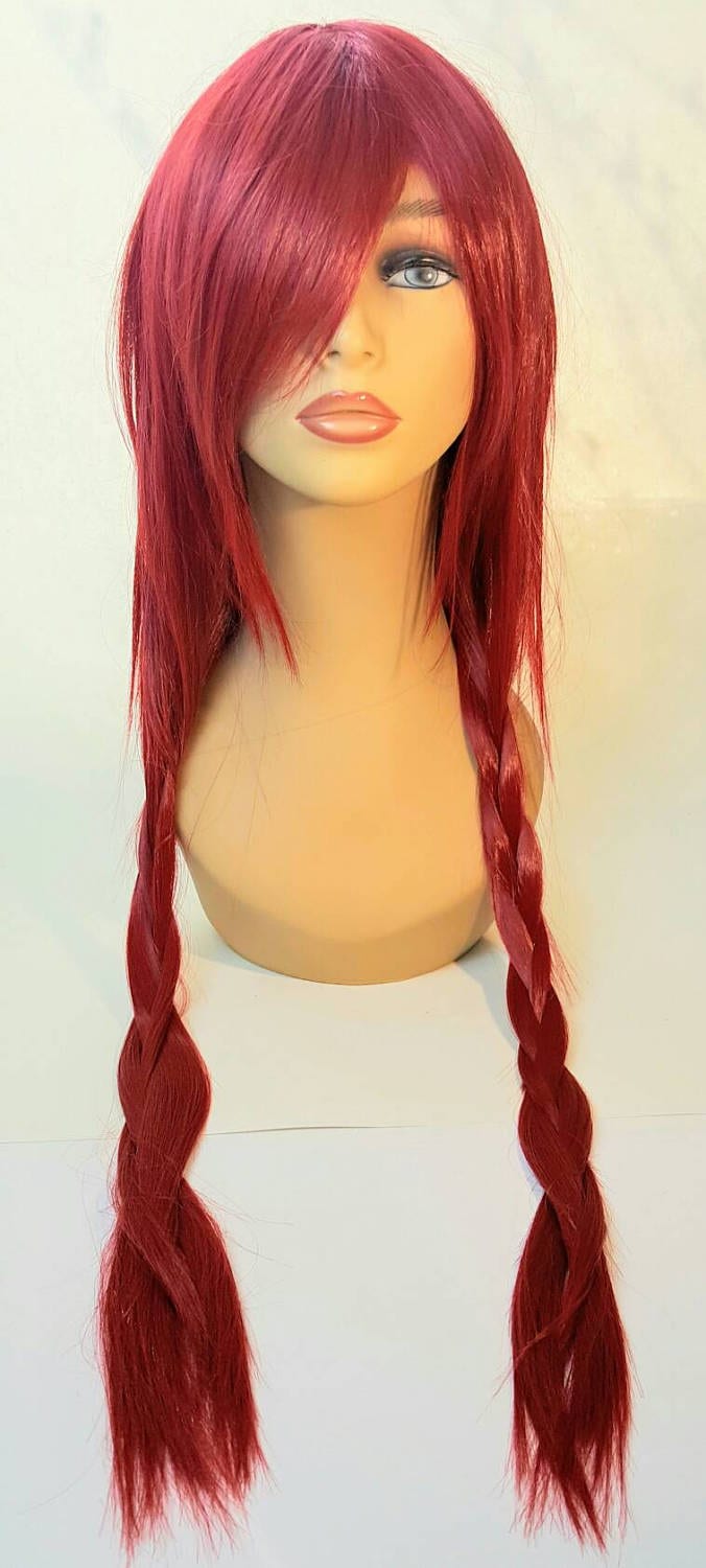 Lange Rote Perücke, Lange Perücke Mit Schichten, Schwungvollem Pony, Tiefrote Pony von Etsy - WigCraving