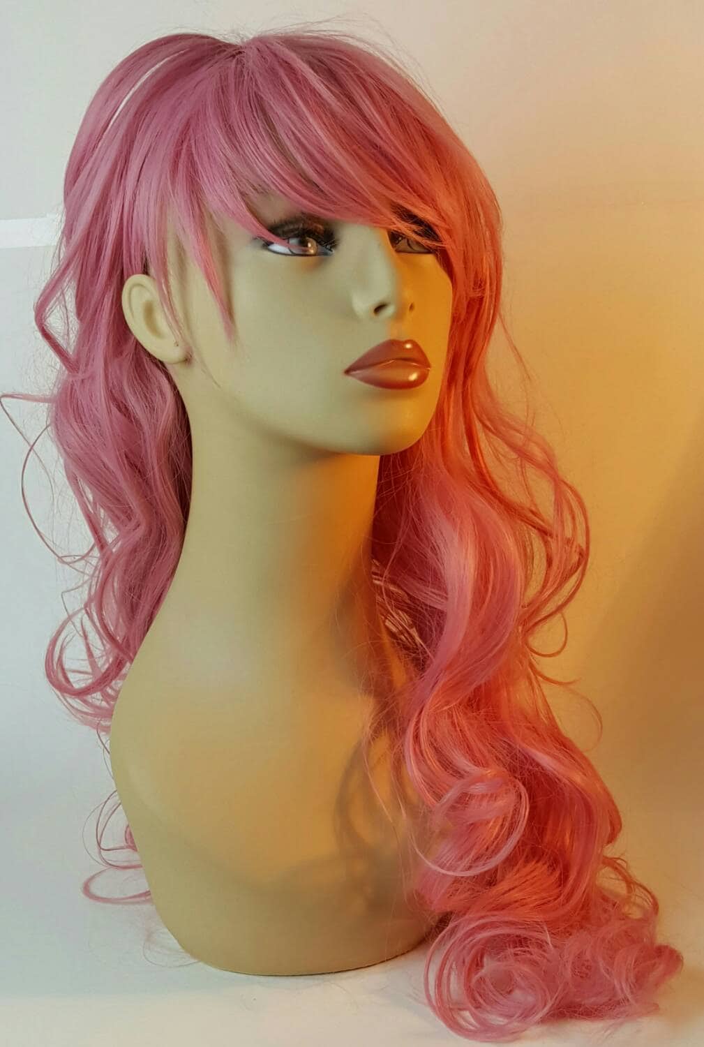 Meerjungfrau, Lange Gewellte Rosa Perücke Mit Geschwungenem Pony, Perücke, Hellrosa, Rosa, Perücken von Etsy - WigCraving