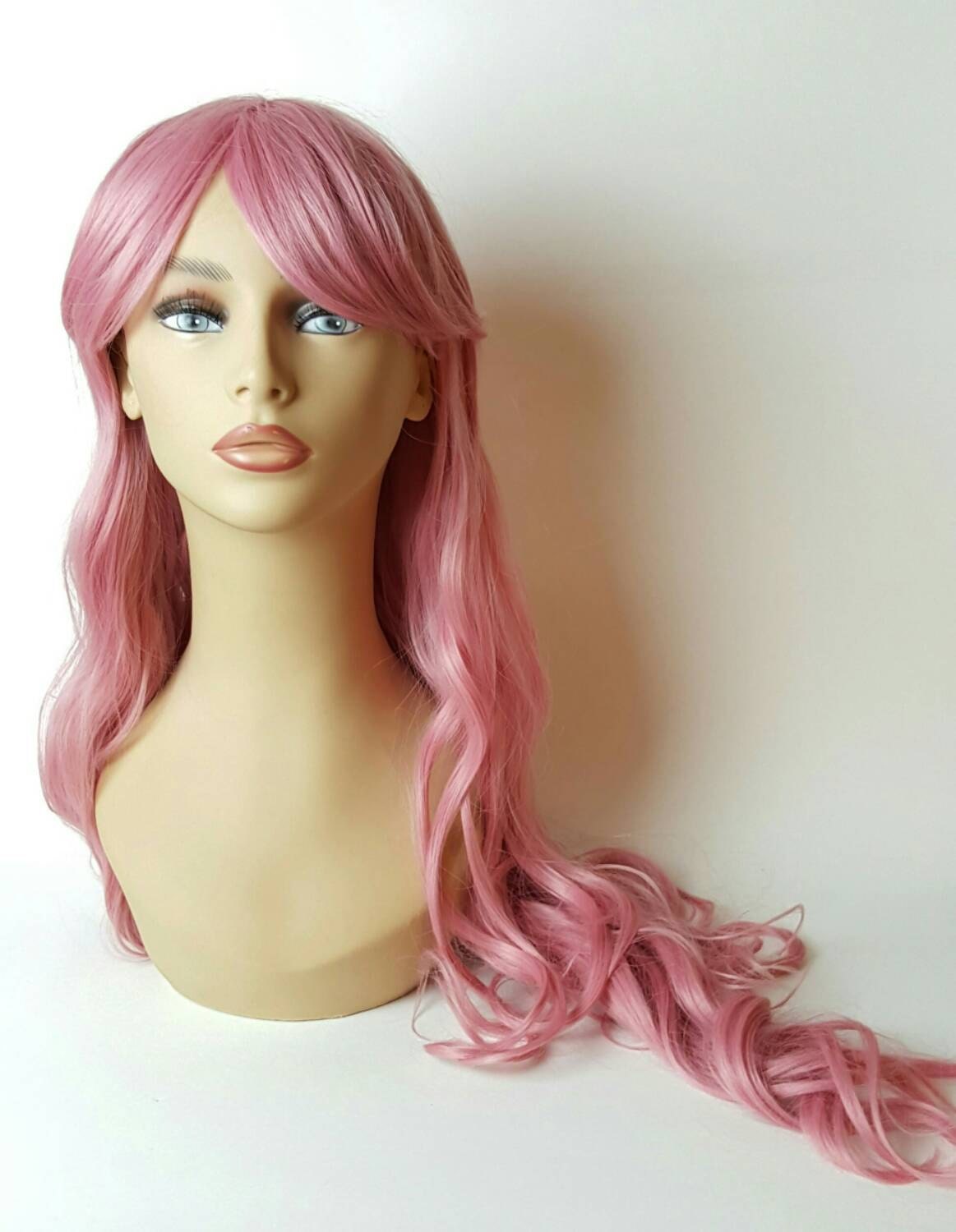 Meerjungfrau, X-Lange Gewellte Rosa Perücke, Pony, Ausladender Cosplay, Comi-Con, Drag, Burlesque, Perücke von Etsy - WigCraving
