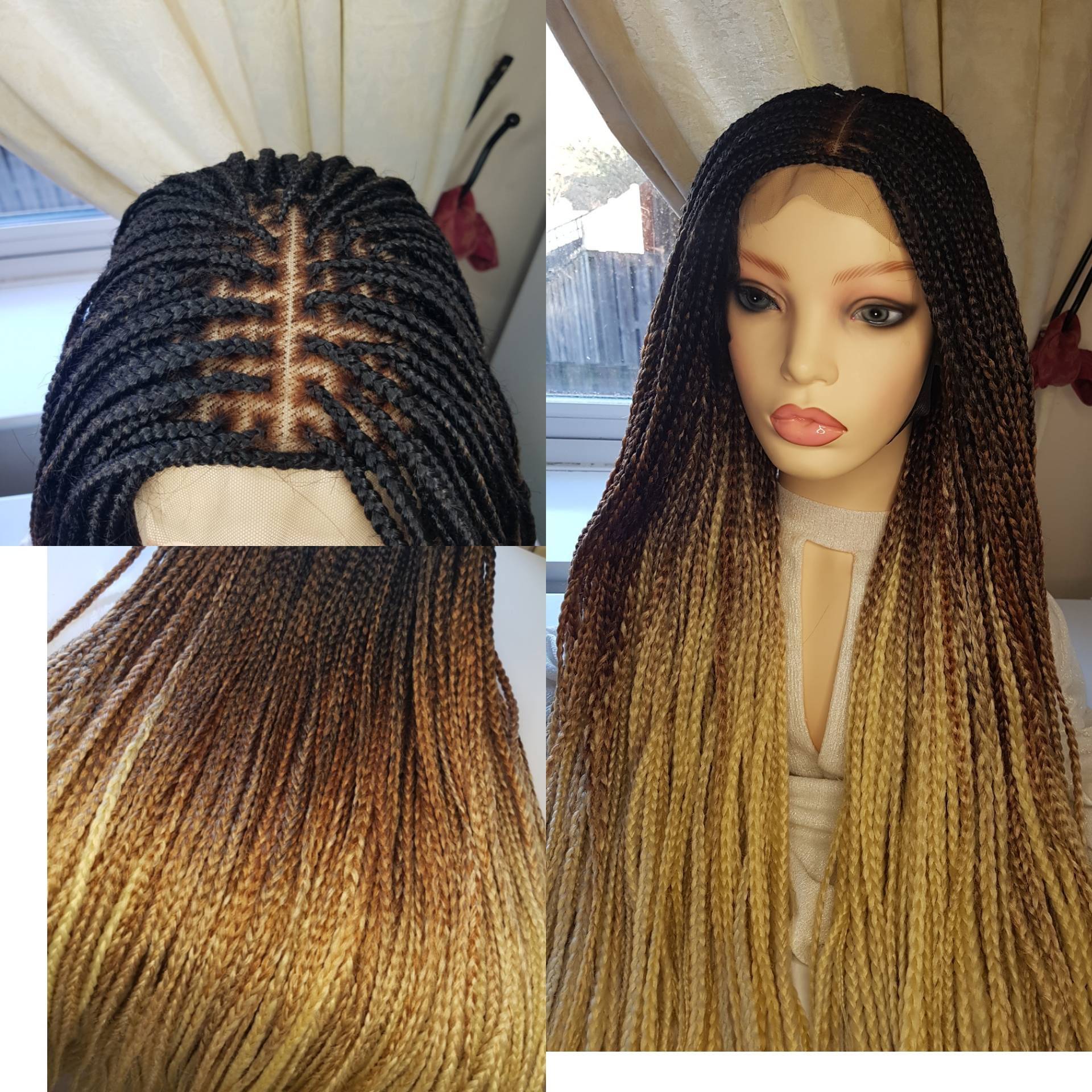 Handgemachte Geflochtene Perücke, 4x4 Verschluss Perücke Honig Blonde Ombre Knotenlose Zöpfe von Etsy - Wigsbyflora