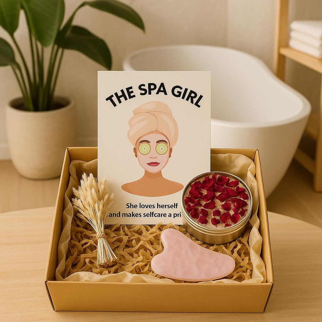 Geschenk Box The Spa Girl Wellness Mit Rosenquarz Gua Sha Kristallkerze Trockenblumen Postkarte Selfcare Für Frauen von Etsy - WildlyWellCo