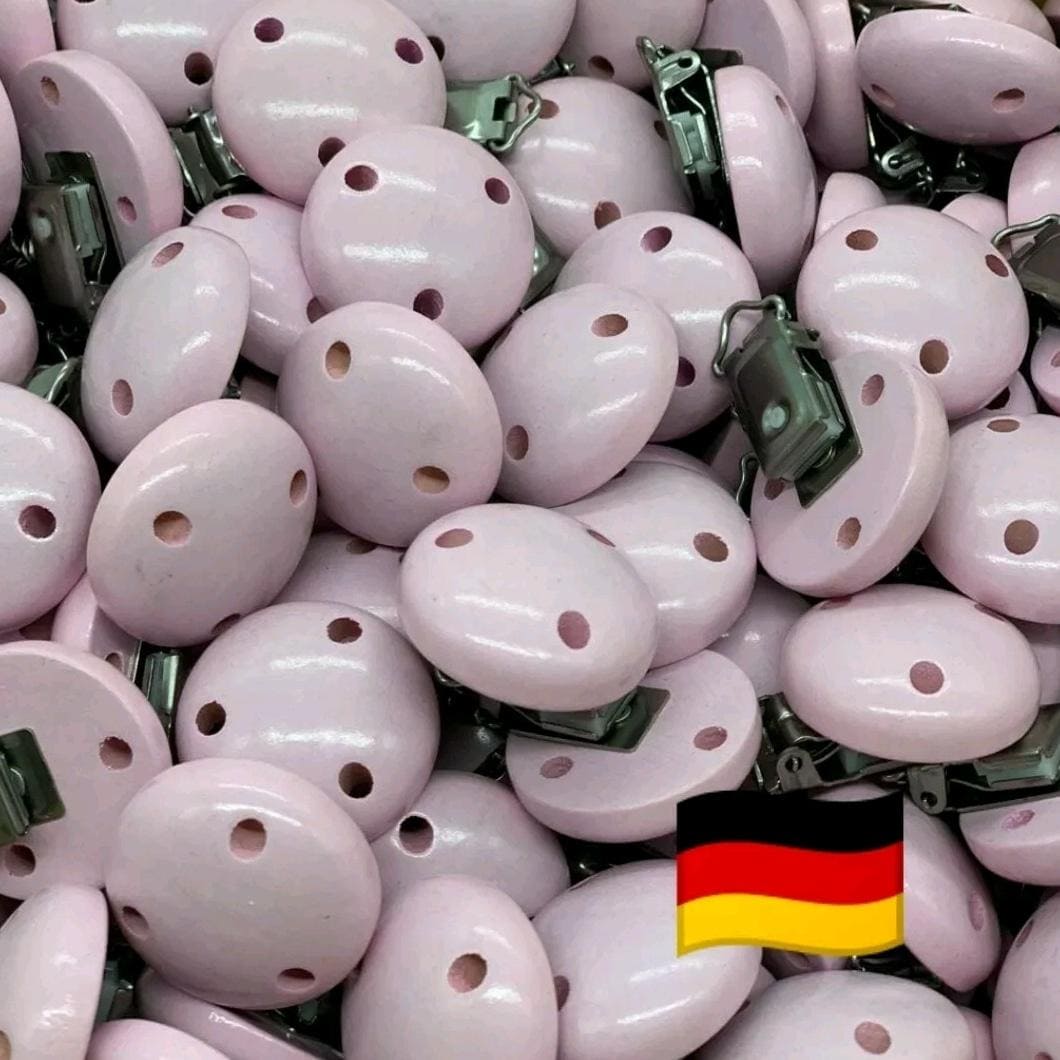 Schnullerclip Holz 35mm, Babyrosa 100 Stück von Etsy - Wolledel