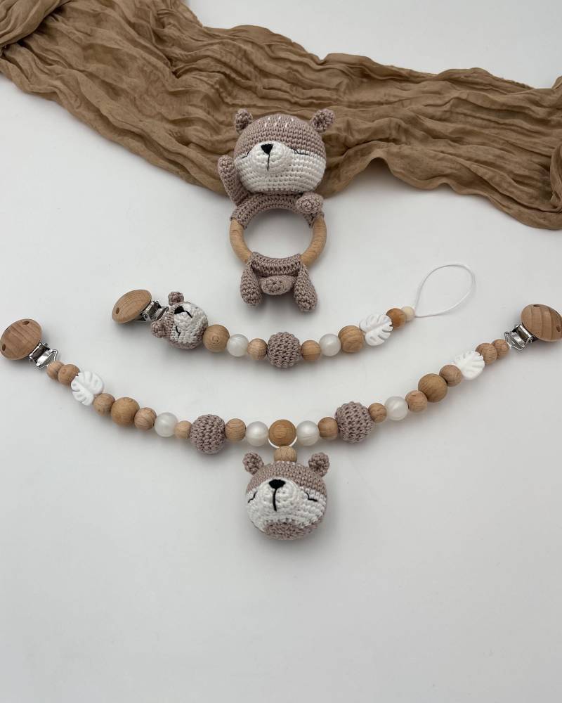 Handgemachtes Baby-Otter-Set | Schnullerkette, Kinderwagenkette & Rassel Personalisierbar Mit Namen Oder Buchstaben Geschenk Geburt von Etsy - WunderherzchenbyAnja