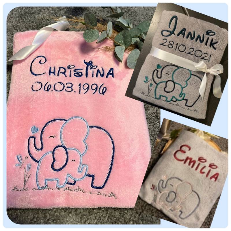 Babydecke „ Elefantenliebe " Personalisierbar Mit Namen Und Weiteren Daten - Decke von Etsy - Wuselwind