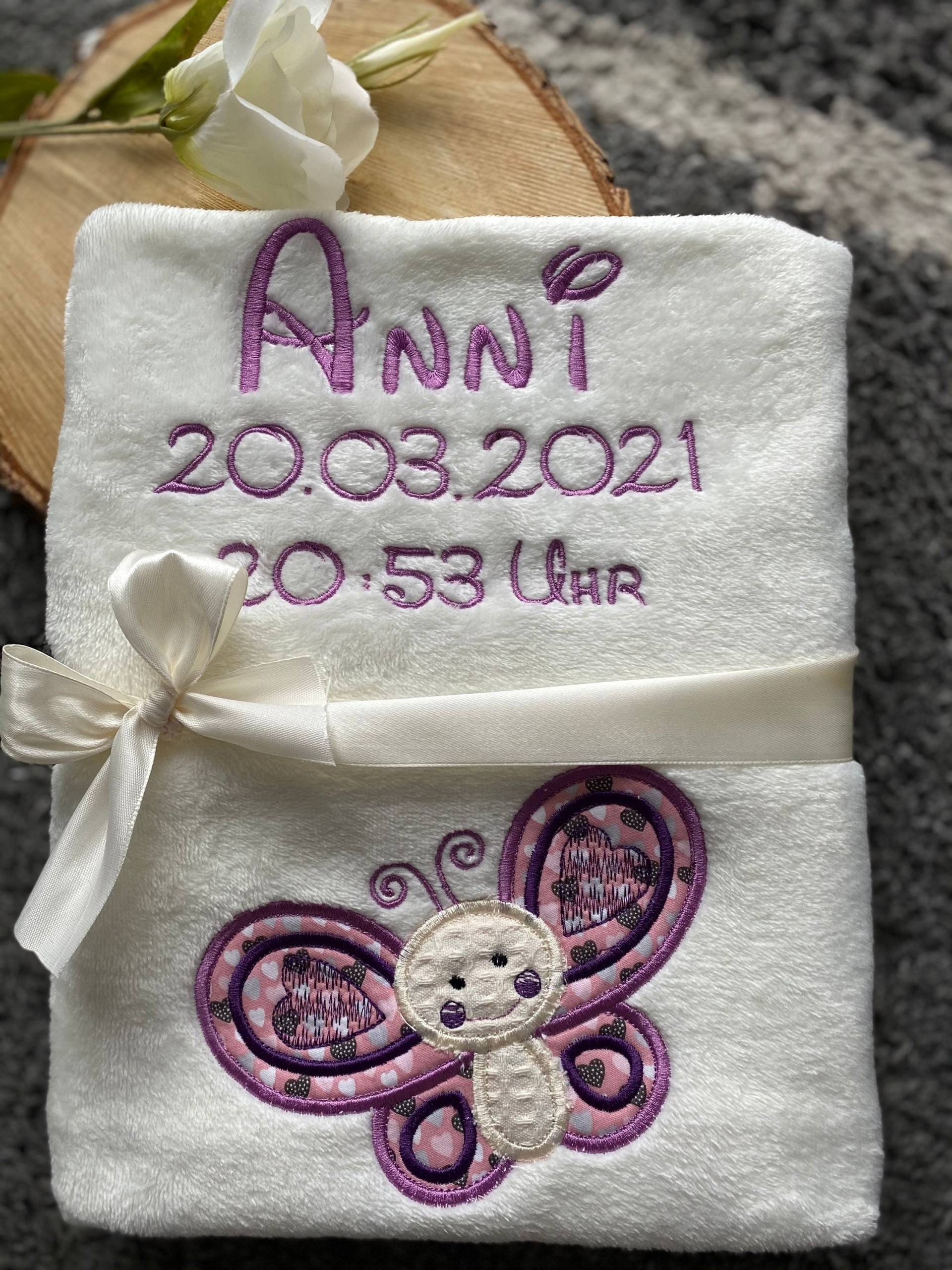 Babydecke „ Schöner Schmetterling Mathilda" Personalisierbar Mit Namen Und Weiteren Daten - Decke von Etsy - Wuselwind