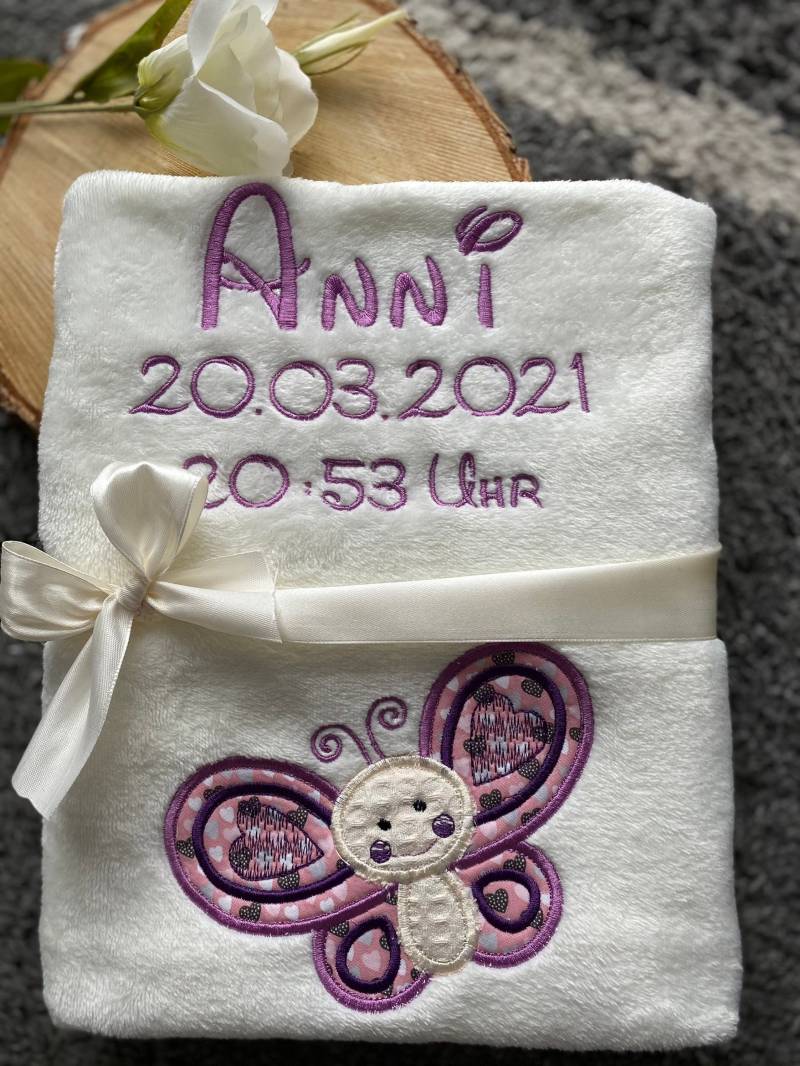Babydecke „ Schöner Schmetterling Mathilda" Personalisierbar Mit Namen Und Weiteren Daten - Decke von Etsy - Wuselwind