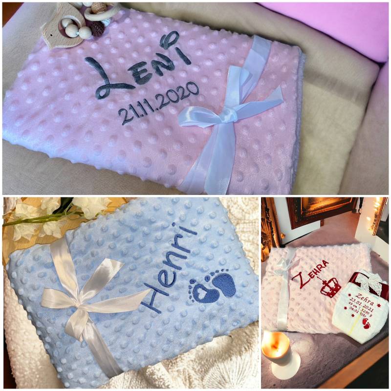 Babydecke Aus Kuschelweichem Noppenfleece Personalisierbar Mit Namen Und Datum/Füßchen - Verschiedene Farben Wählbar Windel von Etsy - Wuselwind