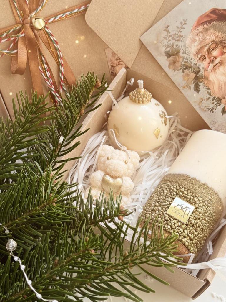 Geschenkbox Kerzen | Kleiner Bärenkerze Mit Goldenem Herz + Große Kugelkerze Goldstein-Kerze Holzdocht Zimtduft von Etsy - YKUcandles