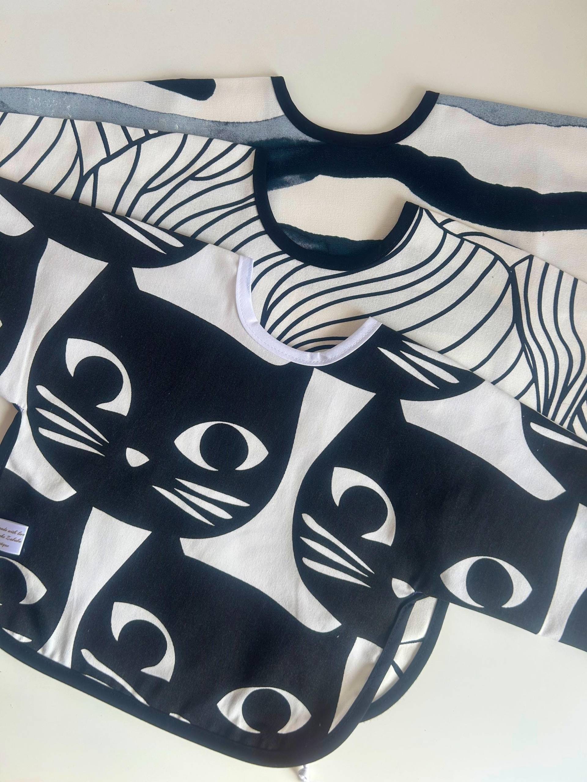 Black & White Kollektion - Langarm Lätzchen in 2 Größen Erhältlich von Etsy - Zababu