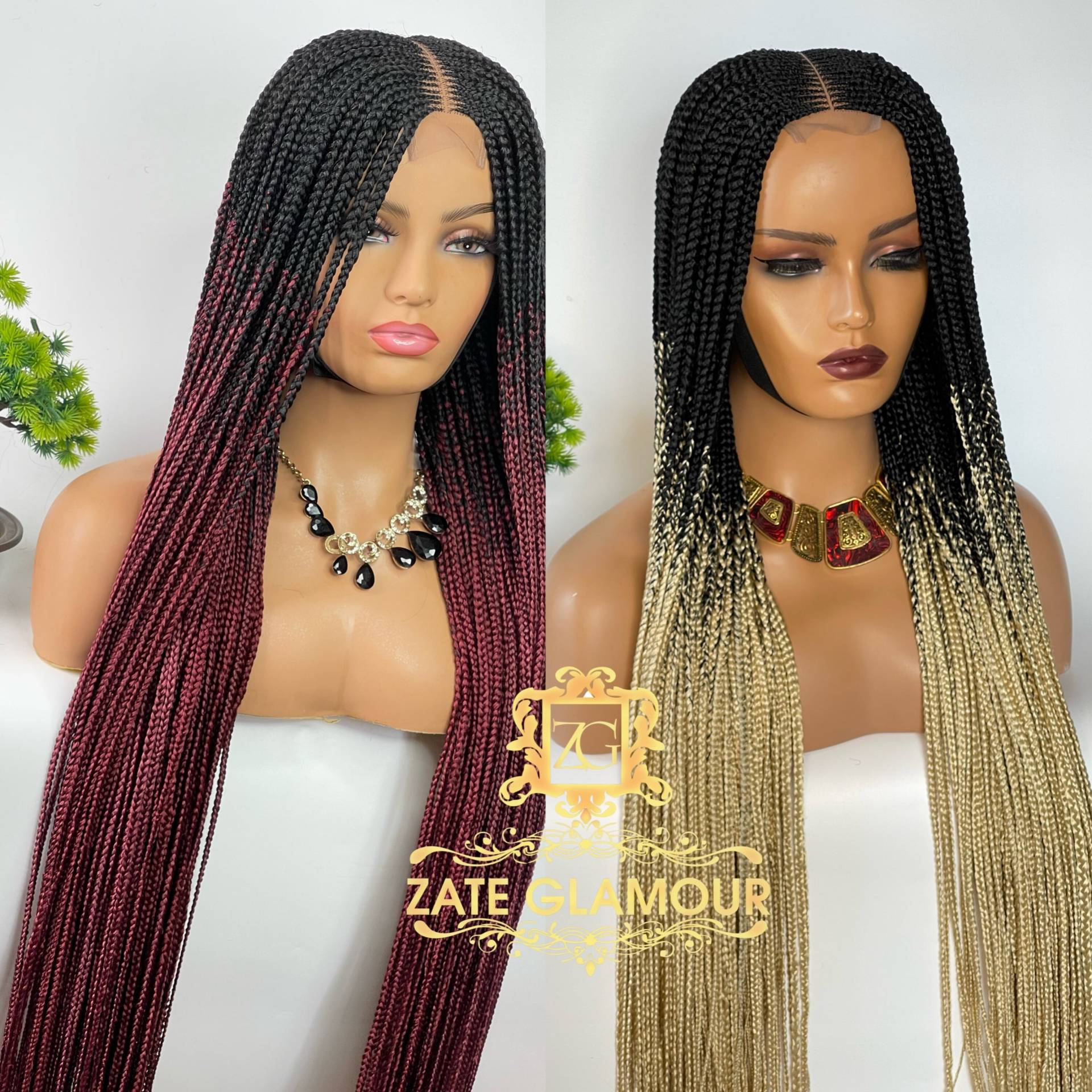 Ghana Weben Geflochtene Perücke Handgemachte Cornrow Zöpfe, Ombre Knotenlose Zöpfe von Etsy - Zateglamourhair