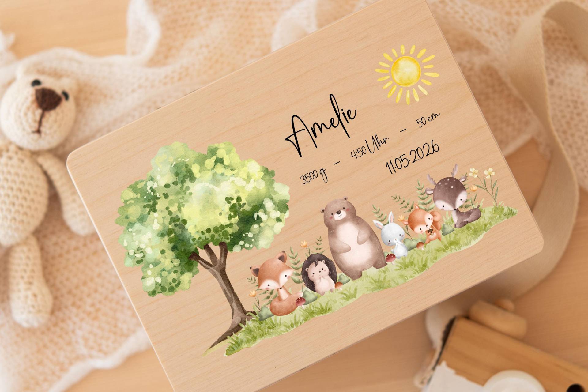 Personalisierte Baby Erinnerungsbox Holz | Personalized Memory Box Taufgeschenk Woodland Keepsake von Etsy - ZauberPrintDesign
