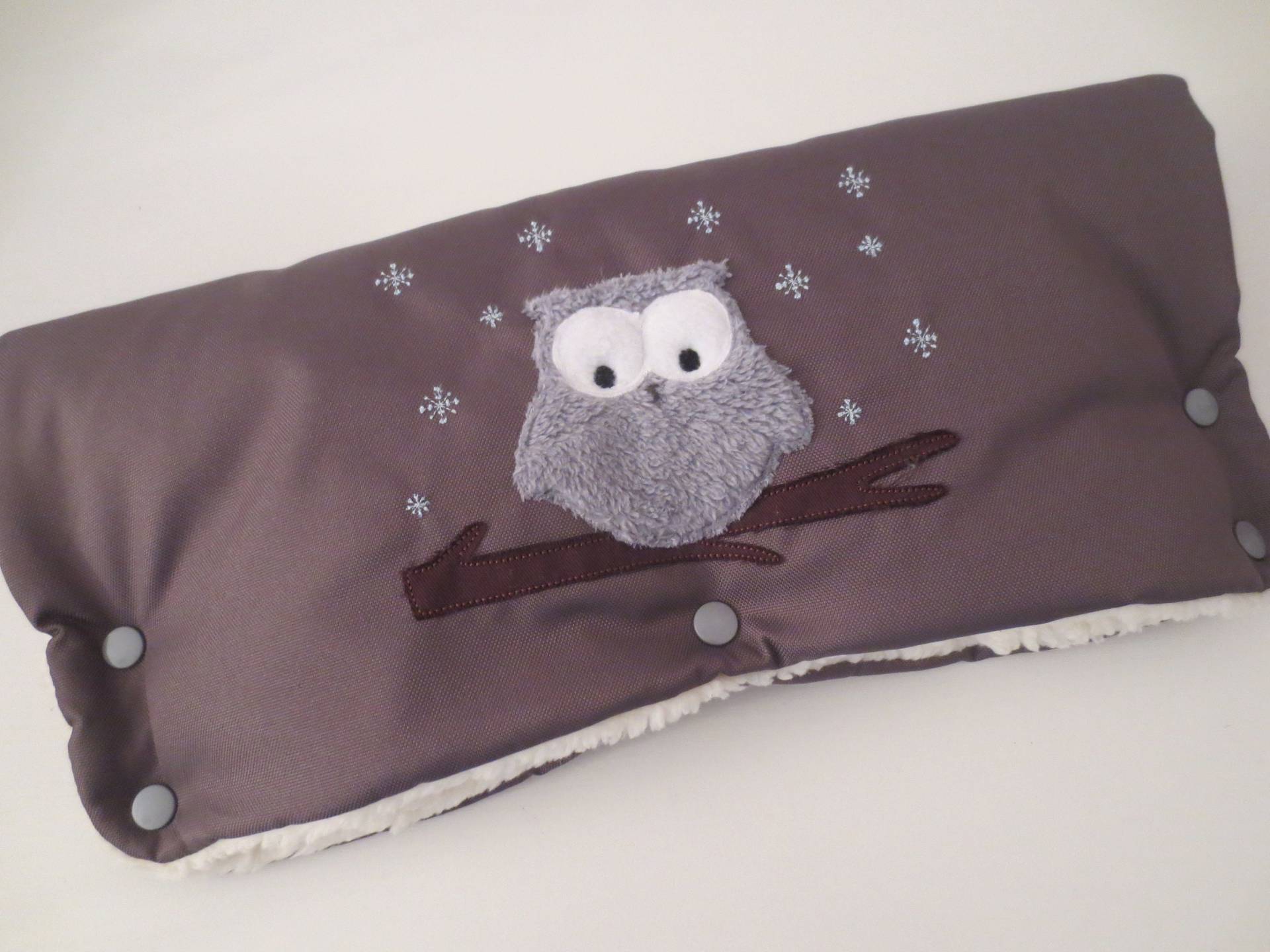 Kinderwagenmuff Wasserabweisend Handwärmer Braun-Grau "Eule Auf Dem Ast" von Etsy - ZauberwerkemitHerz