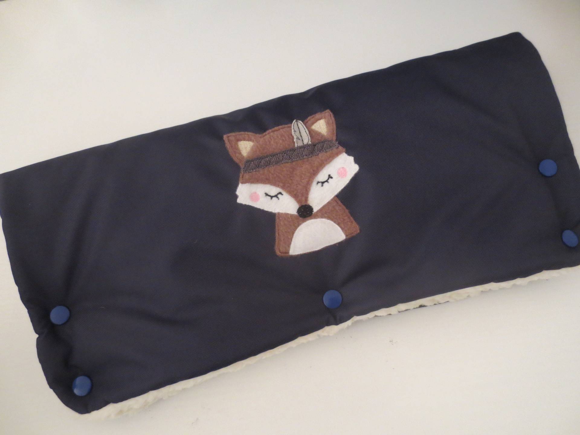 Kinderwagenmuff Wasserabweisend Handwärmer Dunkelblau "Fuchs" von Etsy - ZauberwerkemitHerz