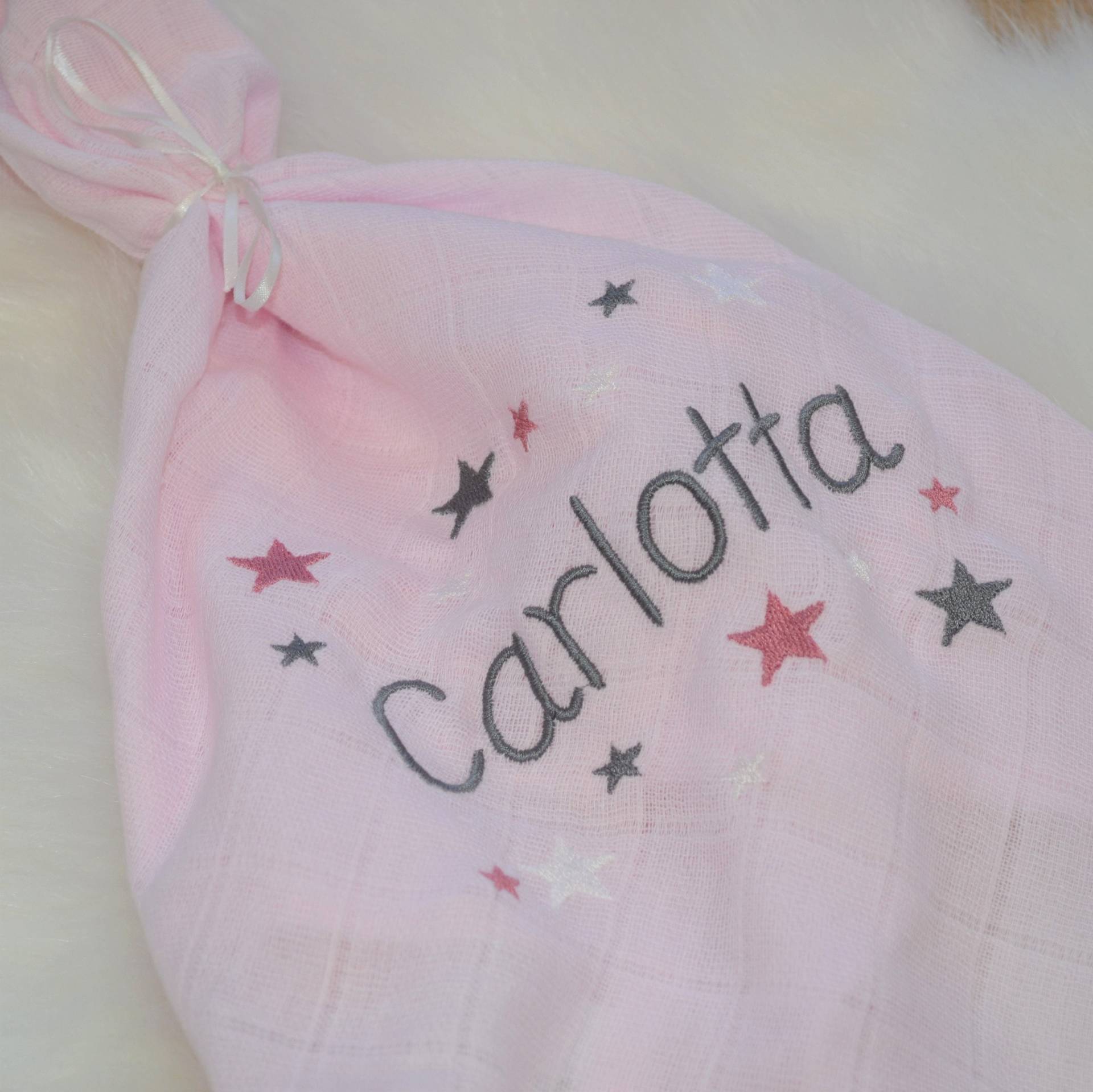 Bio Spucktuch/Stoffwindel /Mulltuch Rosa Mit Namen + Sternen von Etsy - ZwergenWunschland