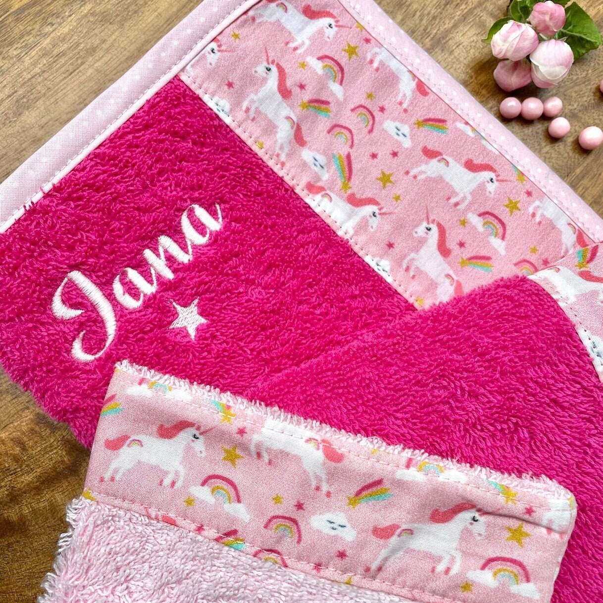 Einhorn Kinderhandtuch/Waschhandschuh, Regenbogen, Stern, Wolke, Sternschnuppe, Rosa, Pink, Personalisierung Stickerei Einhorn Kinderhandtuch/Waschhandschuh, Regenbogen, Stern, Wolke, Sternschnuppe, Rosa, Pink, Personalisierung Stickerei von Etsy - acawi