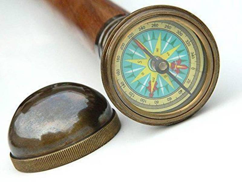 Gehstock Mit Messing Kompass Griff Im Dreifachstock von Etsy - ancestorantiques