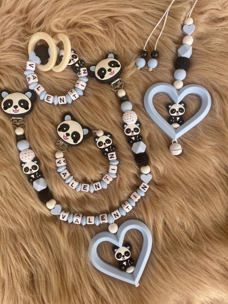 Personalisierte Schnullerkette Mit Namen Blau Panda Kinderwagen Befestigung Set von Etsy - babyzauberpresent
