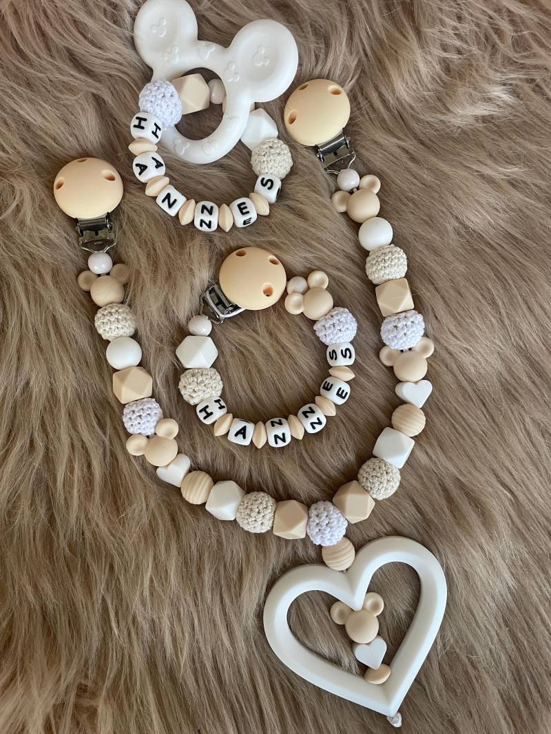Schnullerkette Befestigung Kinderwagen Maus Beige von Etsy - babyzauberpresent