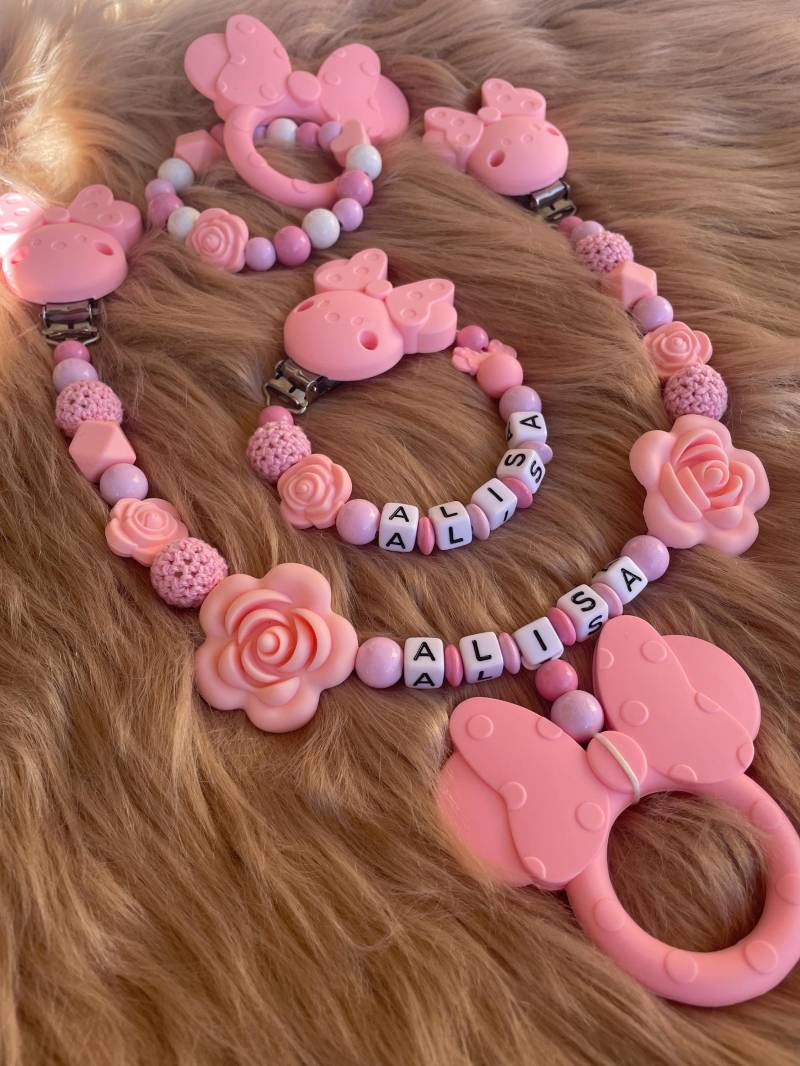 Schnullerkette Kinderwagenkette Befestigung Schnuller Nuckel Nuckelkette Clip Rosa Maus Geburt Baby von Etsy - babyzauberpresent