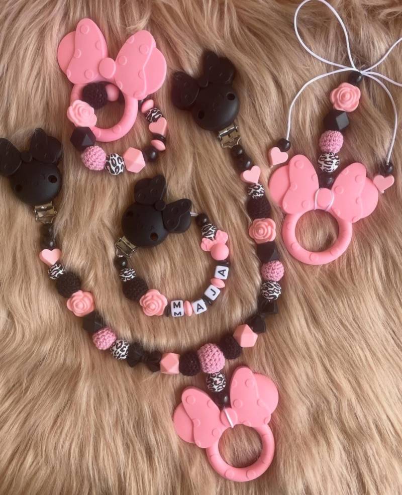Schnullerkette Kinderwagenkette Befestigung Schnuller Nuckel Nuckelkette Clip Rosa Schwarz Maus Leo Geburt Baby von Etsy - babyzauberpresent