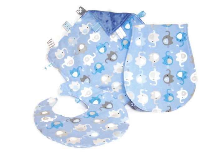 Baby Lätzchen, Spucktuch Und Lovie Geschenk-Set Mit Blauen Grauen Elefanten, Shower Geschenke Unter 25 von Etsy - barbarajh24