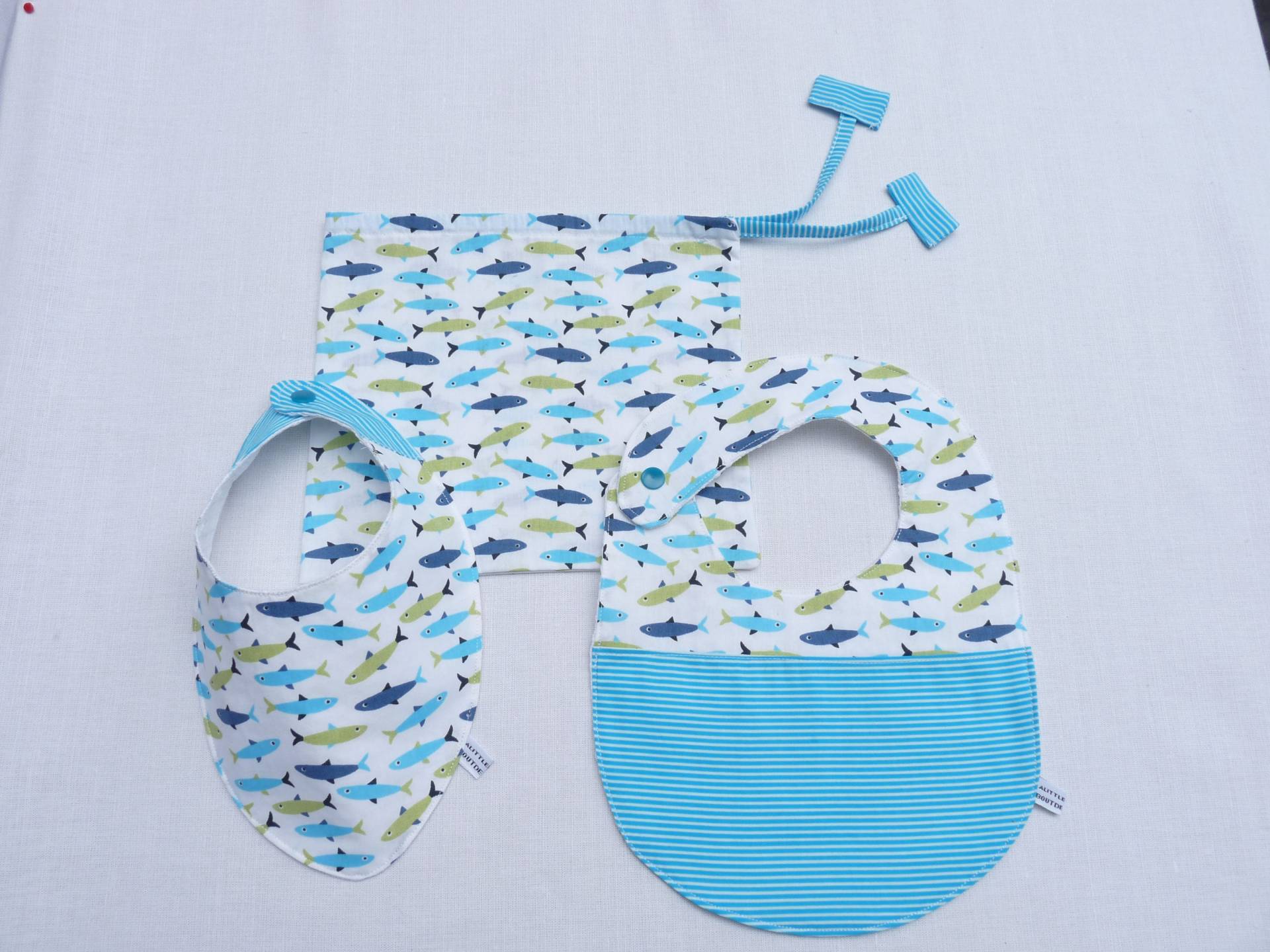 Ensemble 3 Pièces Bavoirs Cadeau Naissance Garçon 0/24 Mois "Poissons" von Etsy - bavoirsetcie