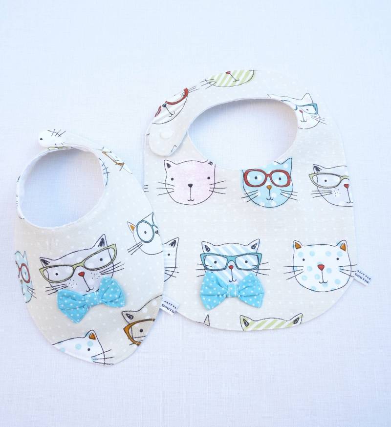 Ensemble Deux Bavoirs 0/24 Mois "Chat" von Etsy - bavoirsetcie