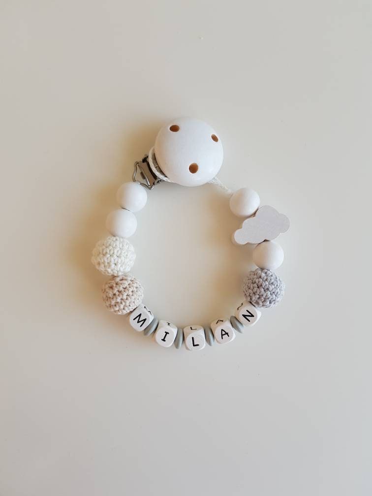 Gehäkelte Schnullerkette "Milan" Hellgrau, Creme, Natur-Weiß, Wolke Gehäkelte Schnullerkette "Milan" Hellgrau, Creme, Natur-Weiß, Wolke von Etsy - beckyshandmadeshop