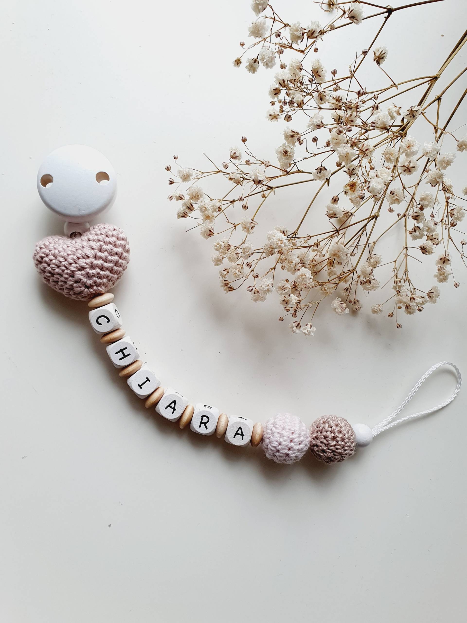 Gehäkelte Schnullerkette"Milena" Personalisiert, Schlicht, Natur, Rosa, Weiß Gehäkelte Schnullerkette"Milena" Personalisiert, Schlicht, Natur, Rosa, Weiß von Etsy - beckyshandmadeshop