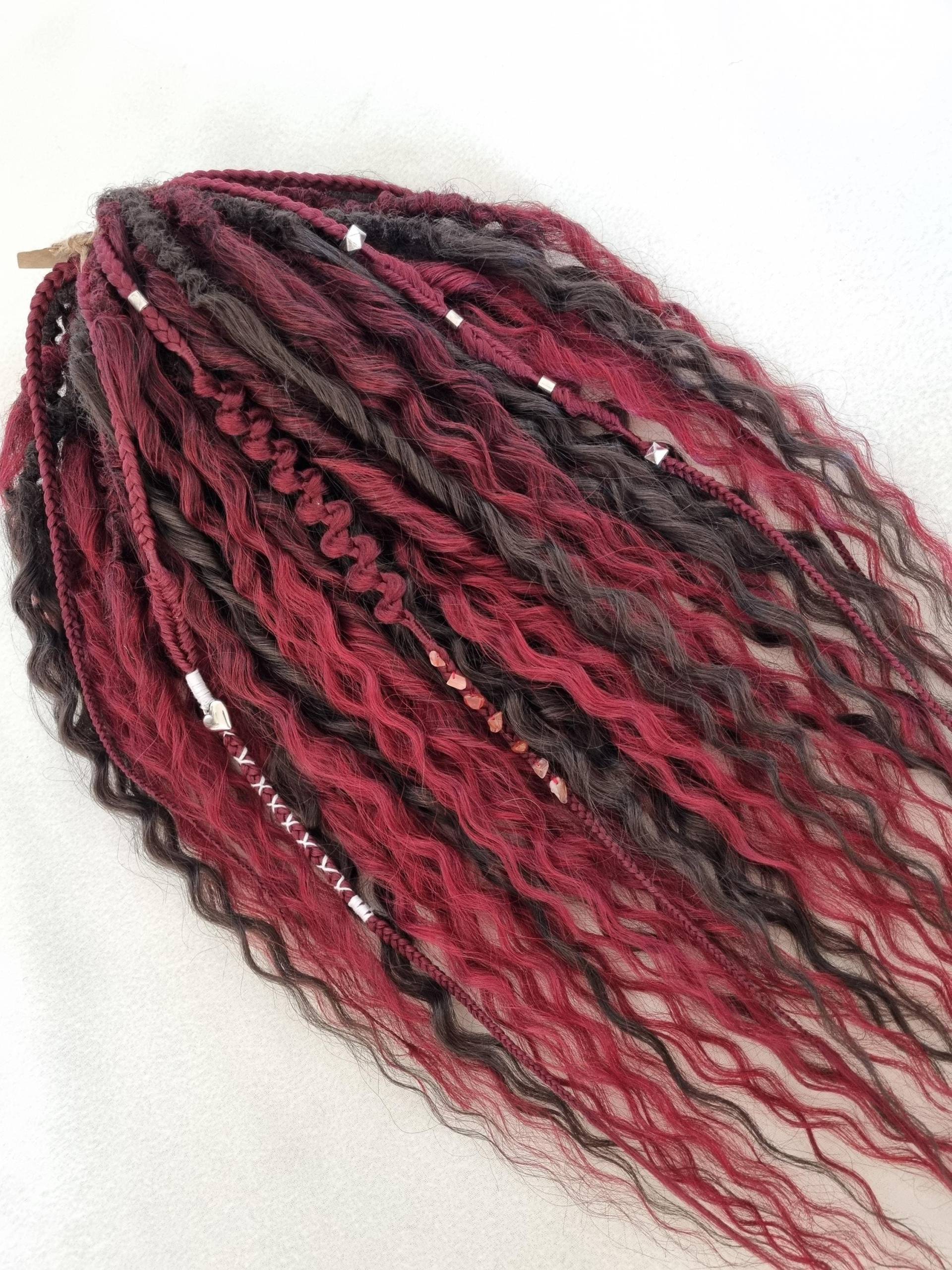 Burgunder Braun Rot Lockige Gewellte Haarverlängerungen Boho Dreadlock Mix, Doppelseitige De Locken von Etsy - byBraid