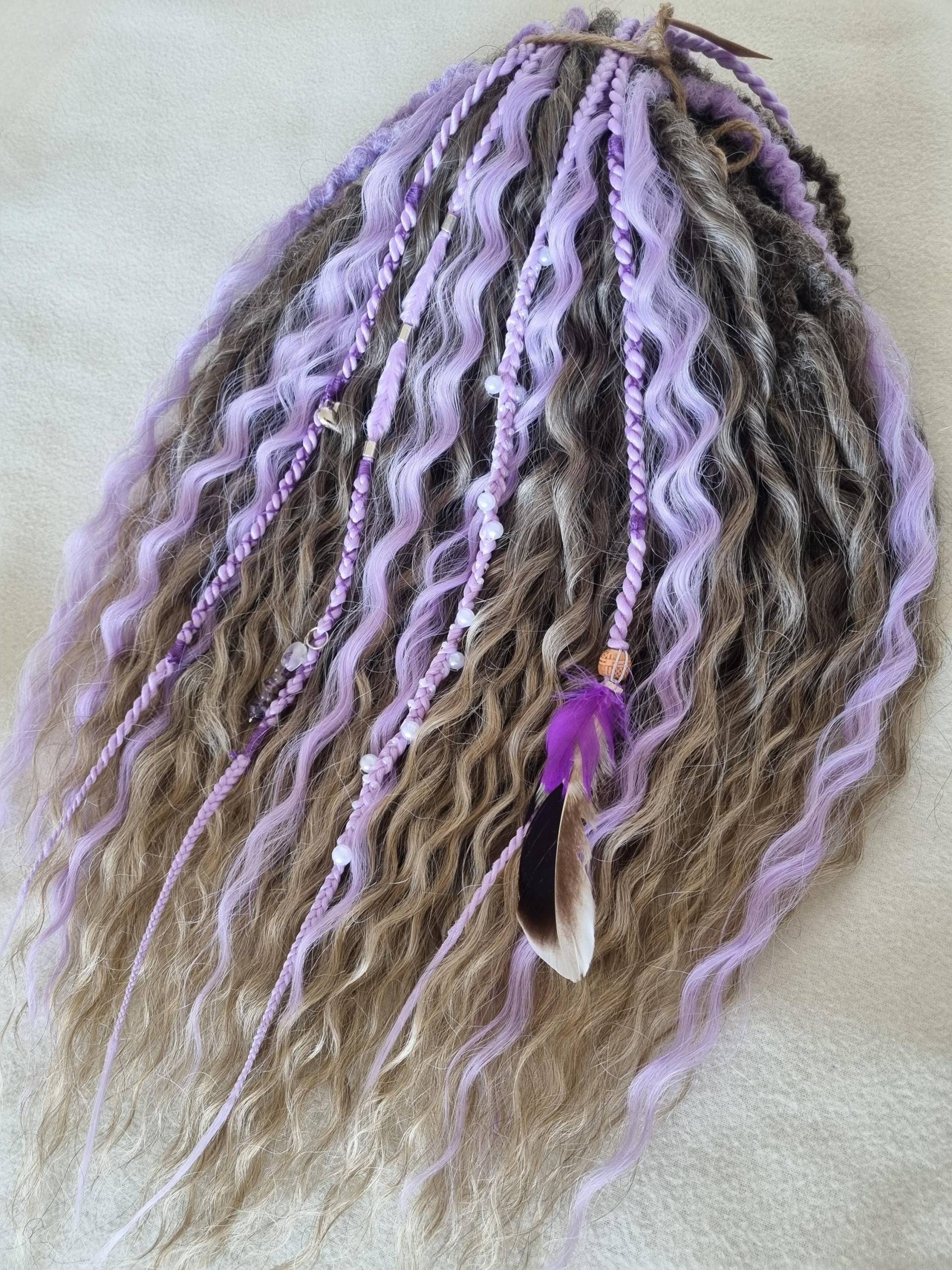 Curly Wavy Dolly Locks Push Up Curls Braun Ombre Blonde Und Flieder Lila Dreadlocks Mix, De Doppelendige Haarverlängerungen von Etsy - byBraid