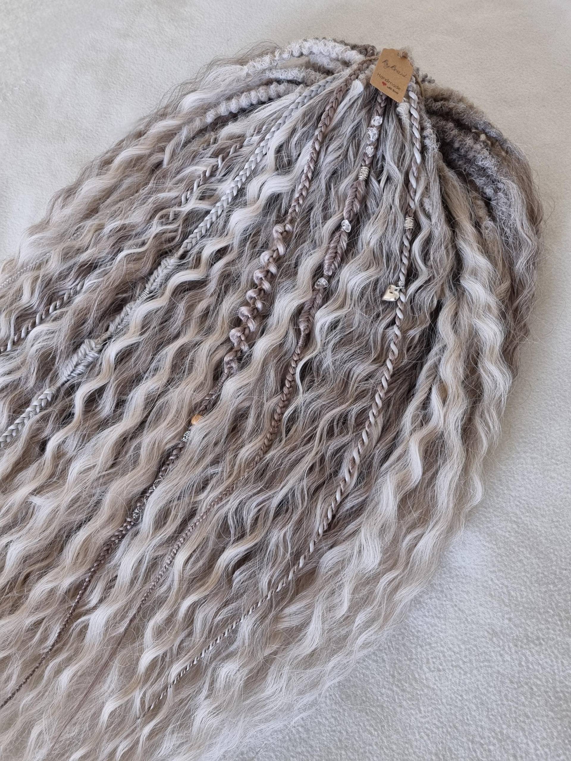 Lockige Gewellte Haarverlängerungen Boho Dreadlock Mix, Doppelende De Aschige Silberblonde Locken von Etsy - byBraid