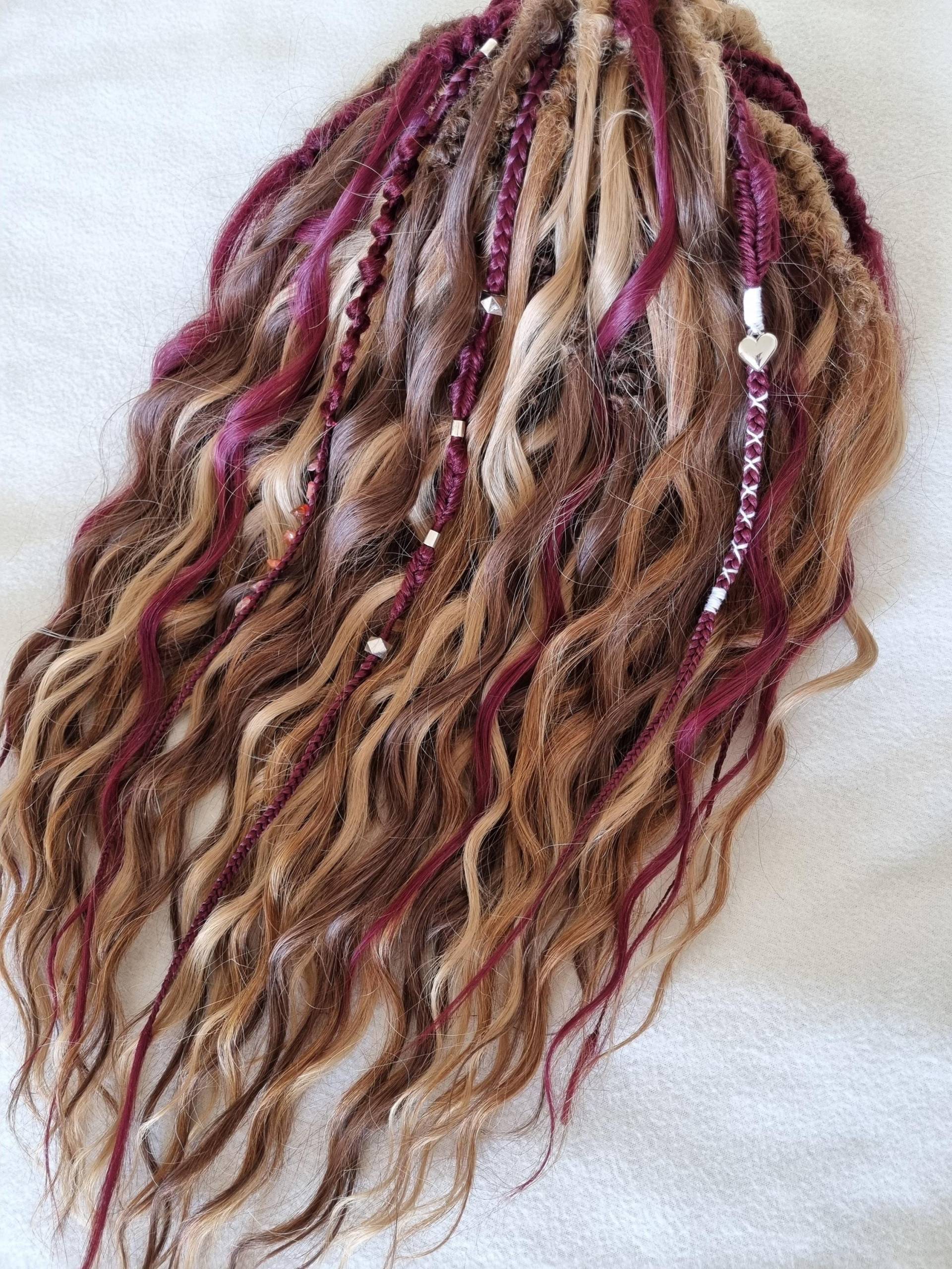 Lockige Gewellte Haarverlängerungen Boho Dreadlock Mix, Doppelende De Braun Burgundy Blonde Locken von Etsy - byBraid