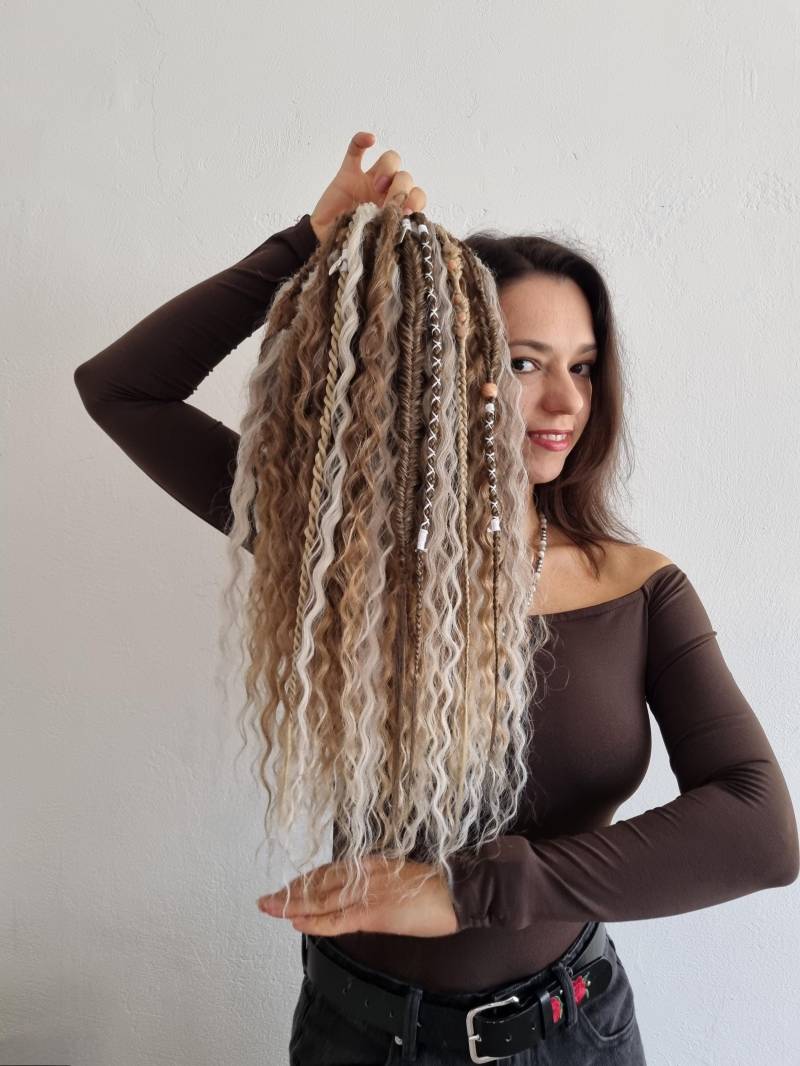 Curly Wavy Dolly Locks Braun Ombre Blonde Dreadlocks Mix, De Doppelendige Haarverlängerungen von Etsy - byBraid