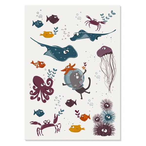 Farbige Tattoos - Friedegundes Unterwasserabenteuer von Etsy - catsonappletrees