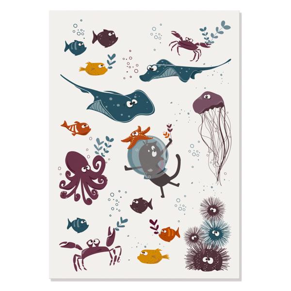 Farbige Tattoos - Friedegundes Unterwasserabenteuer von Etsy - catsonappletrees